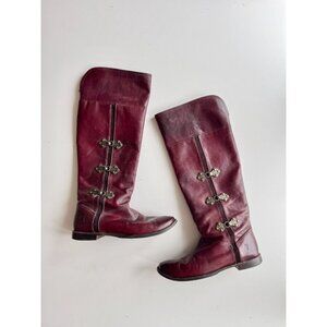 FRYE Paige Bordeaux Burgundy Leather Clovertab Foldover Knee High Boots, Size 11